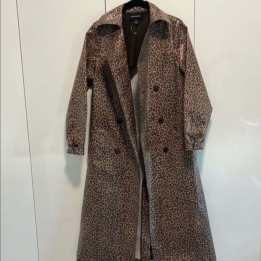 Something Navy Brown Trench Coat with Luxurious Leopard Print